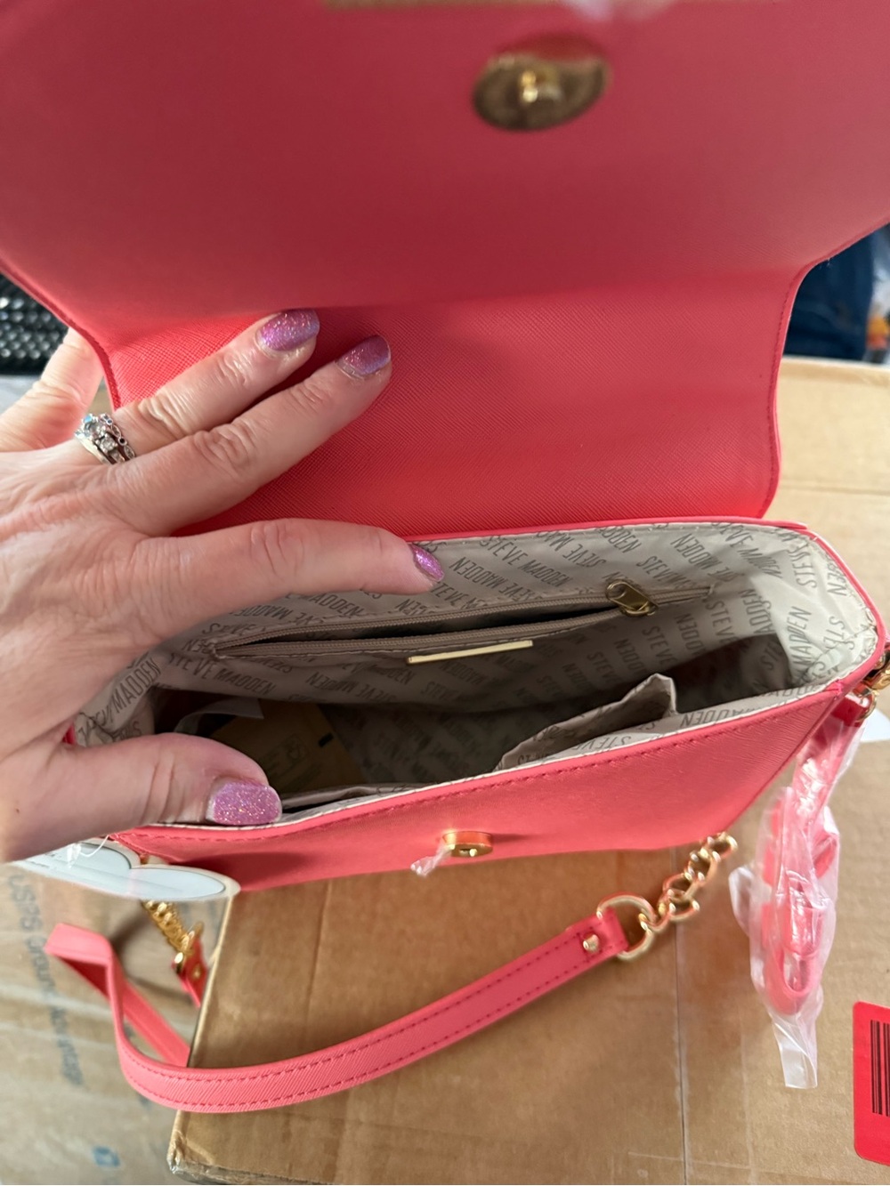 Steve Madden Coral Pink Top-Handle Satchel with Gold Hardware - Picture 6 of 8